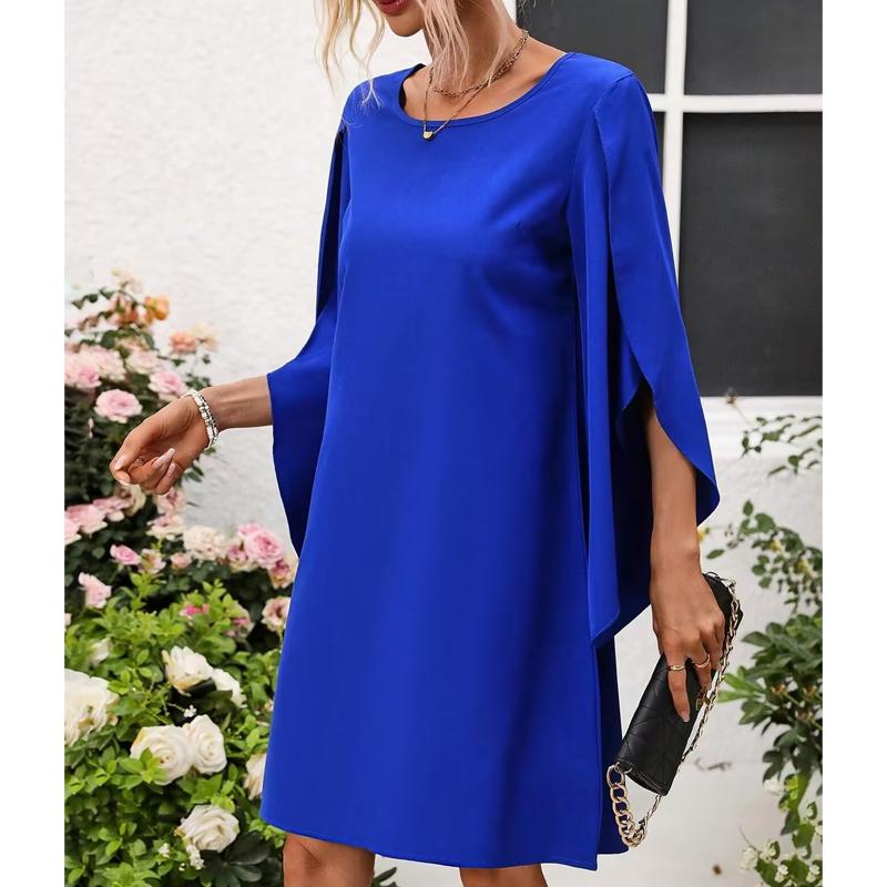 Женские платья 2025 Лето Кейп-рукав О-образный вырез шифоновое повседневное женское платье J893