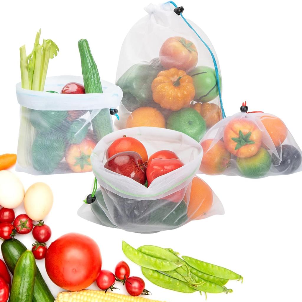 Многоразовые сетчатые пакеты для продуктов — моющиеся пакеты для продуктов — 12 красных маленьких размеров (8 дюймов х 12 дюймов) Прозрачные сетчатые пакеты для хранения фруктов, овощей, игрушек