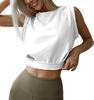 2026 Summer Women's Fashion Solid Color Crop Top Sleeveless Crew Neck T-Shirt Casual Slim Fit Vest
