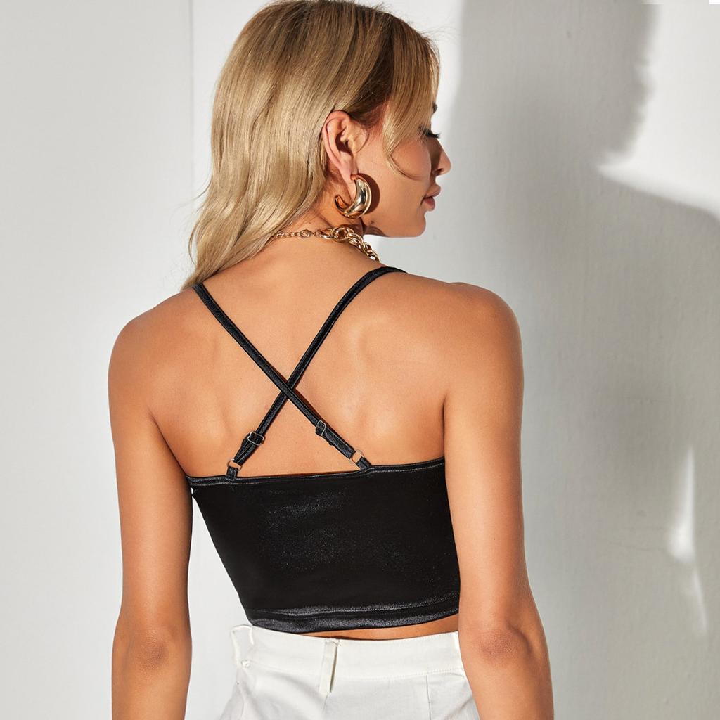 Sexy V-neck Strapless Crop Tops Women Sleeveless Cross Bandage Backless Camisole Shirt