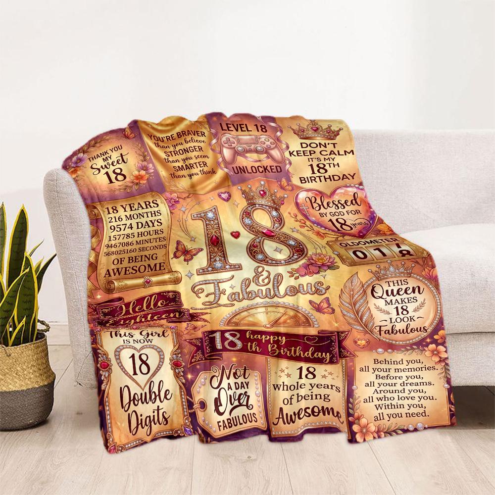 Sweet 18 Celebration Flannel Blanket-Soft and Suitable for Sofas,Beds,Offices,Travel,All Seasons,Great Gift for Holidays and Birthdays.