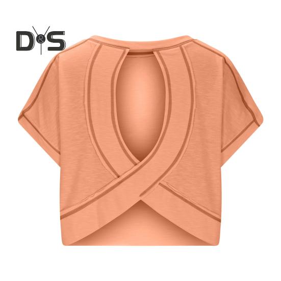 Женская футболка с круглым вырезом, коротким рукавом и открытой спиной, однотонная свободная футболка для тренировок, универсальная повседневная одежда