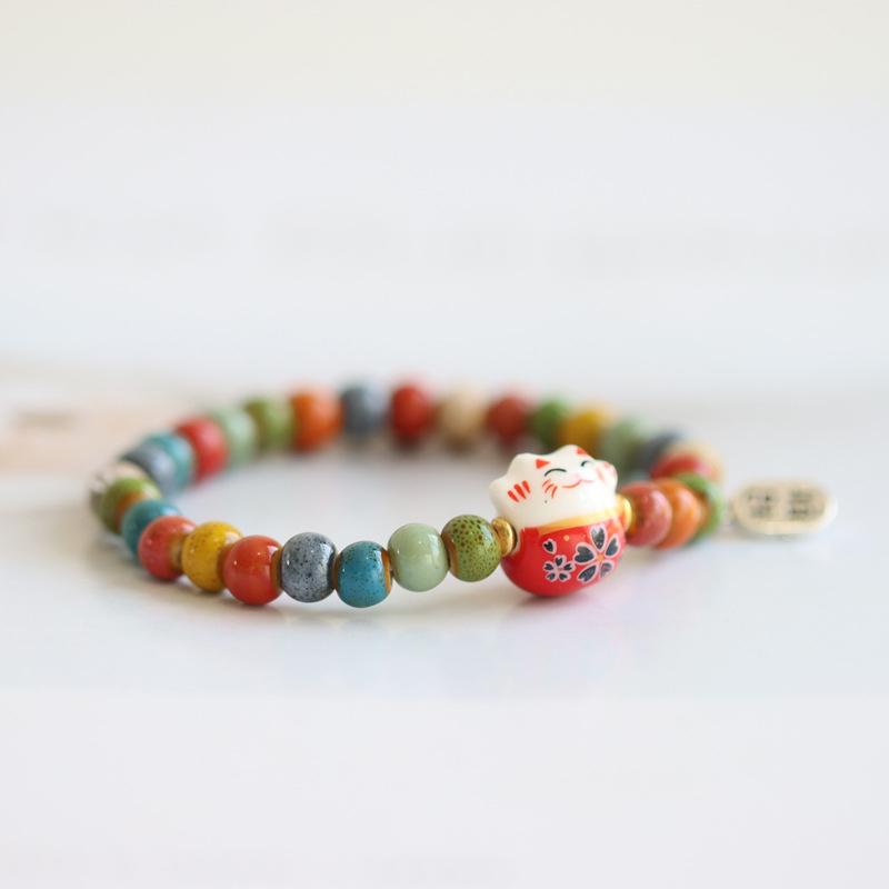 Милый браслет Lucky Cat для девочек, регулируемые цветные браслеты из бисера