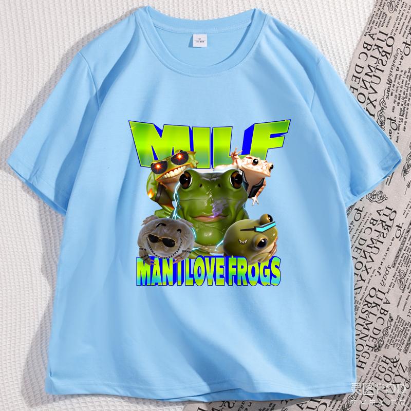 MILF Мужская футболка Я Люблю Лягушек Смешная Футболка с Мемом про Лягушку Ретро Графическая Футболка Подарок Любителю Лягушек Y2K Свободная Короткий Рукав Мужская Одежда