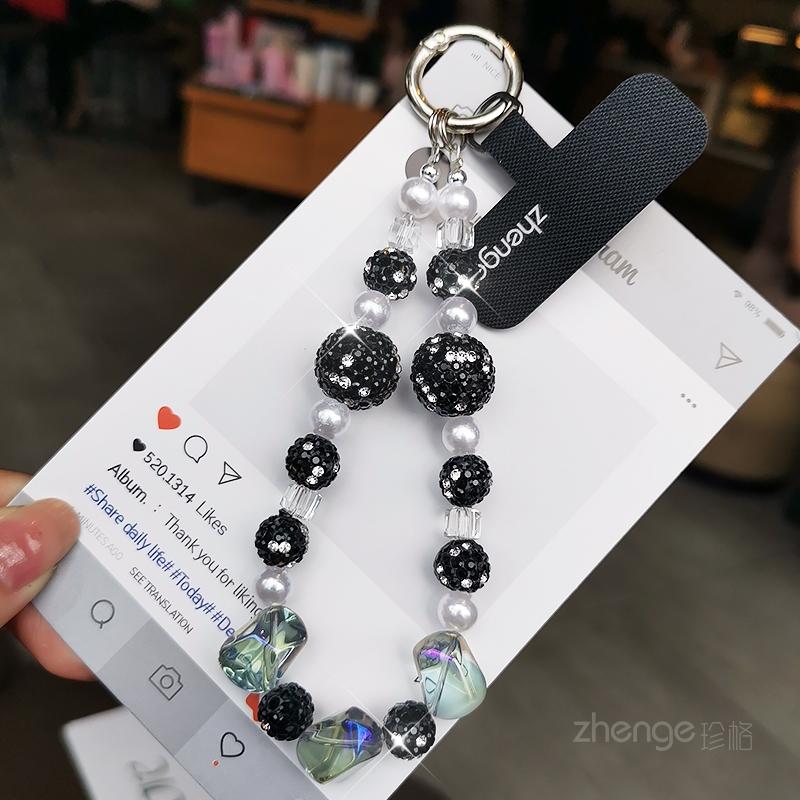 Жемчужный хрустальный шнурок для мобильного телефона, короткий браслет из сверкающих бриллиантовых бусин, женский наручный аксессуар для защиты от потери