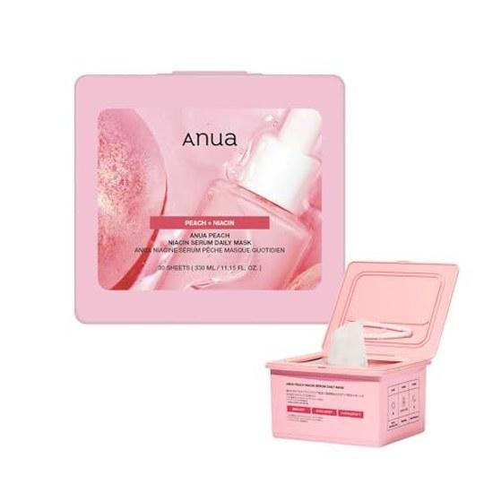 ANUA Peach Niacin Serum Daily Mask Pack 30 sheets Face Dewy Skin Hydration Moisture Texture Exfoliation Dry Combination Care