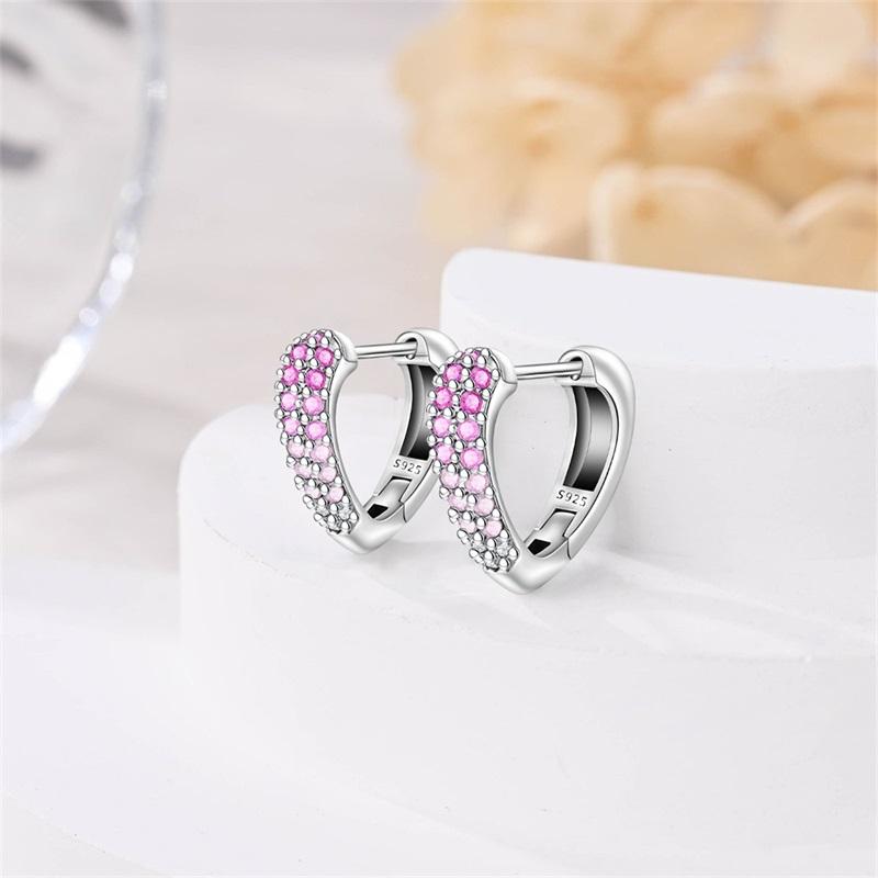 Silvery Heart Shape Earrings 925 Sterling Silver Women Zircon Ear Studs Sparkling Pave Hoop Earring Jewelry Gift