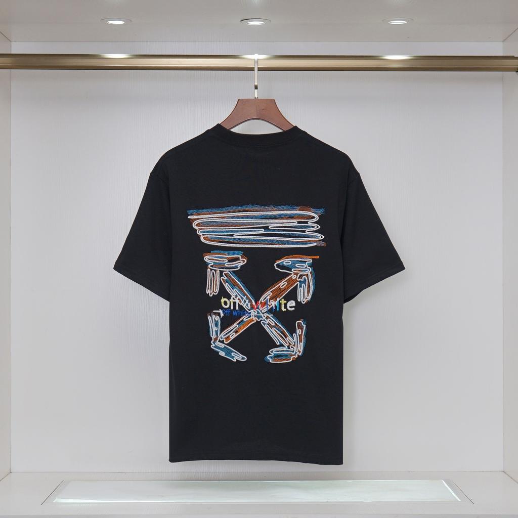 Off-White Летняя мужская и женская футболка оверсайз из чистого хлопка с разноцветной вышивкой стрел, уличный стиль
