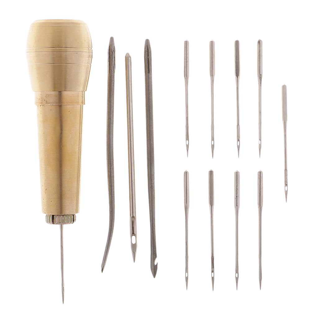 14Pcs/set Needles Copper Handle Sewing Awl Hand Stitcher Shoe Repairing Tool