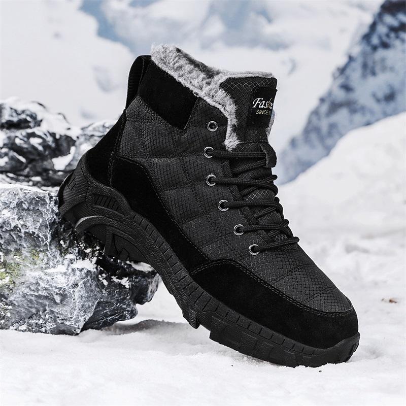 Fashion Men's Snow Boots 2024 Winter New Style with Plush Insulation Trend High Top Outdoor Hiking Thick Cotton Shoes