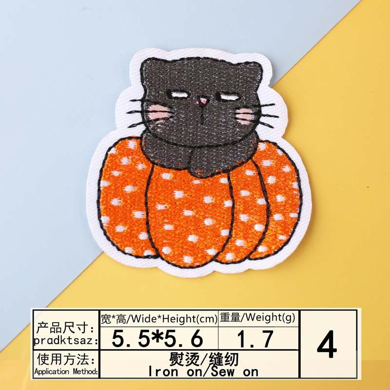 Согласно Вышивка Вышивка Ткань Наклейка Компьютерная Вышивка Глава Хэллоуин Темный Мультфильм Котенок Тыква Одежда Декоративная Заплатка Заплатка Ткань