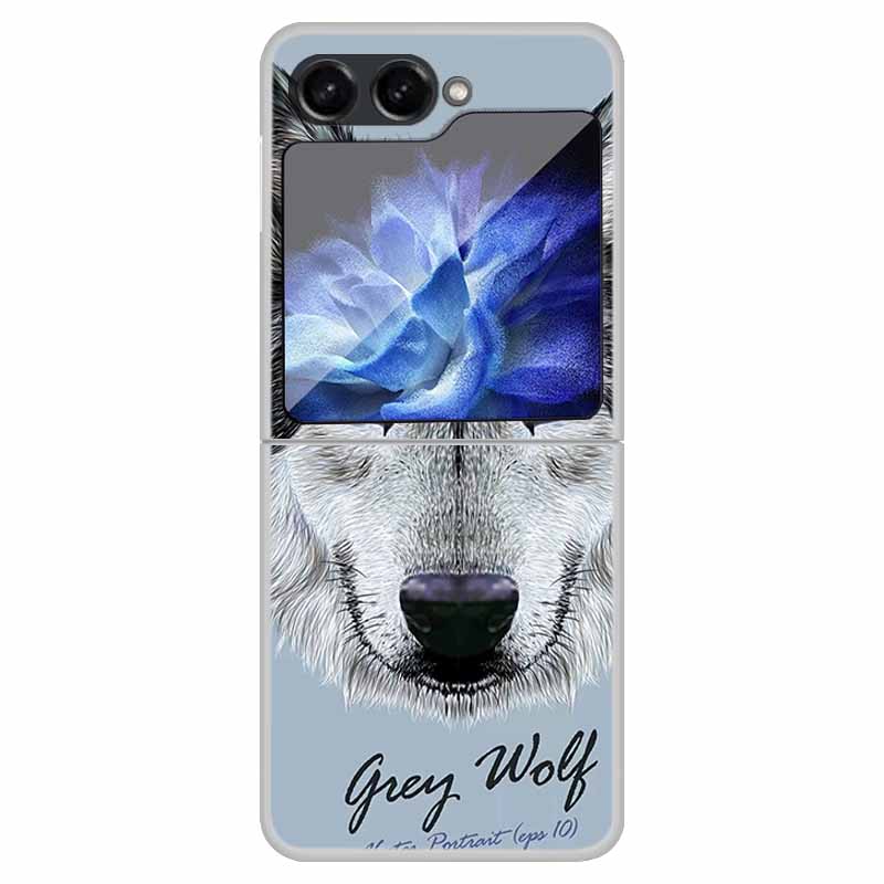 For Samsung Z Flip5 5G Case Transparent Hard PC Plastic Coque for Samsung Galaxy Z Flip 5 5G Cover Wolf Cats Zflip5 Shockproof