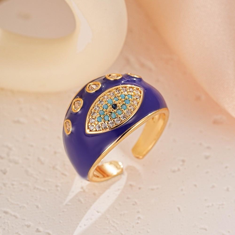 Pleated Devil's Eye Devil's Eye Ring Vintage Exaggerated Glaze Luxury Ring Alloy Copper Banquet Metal Rings Opening Finger Ring