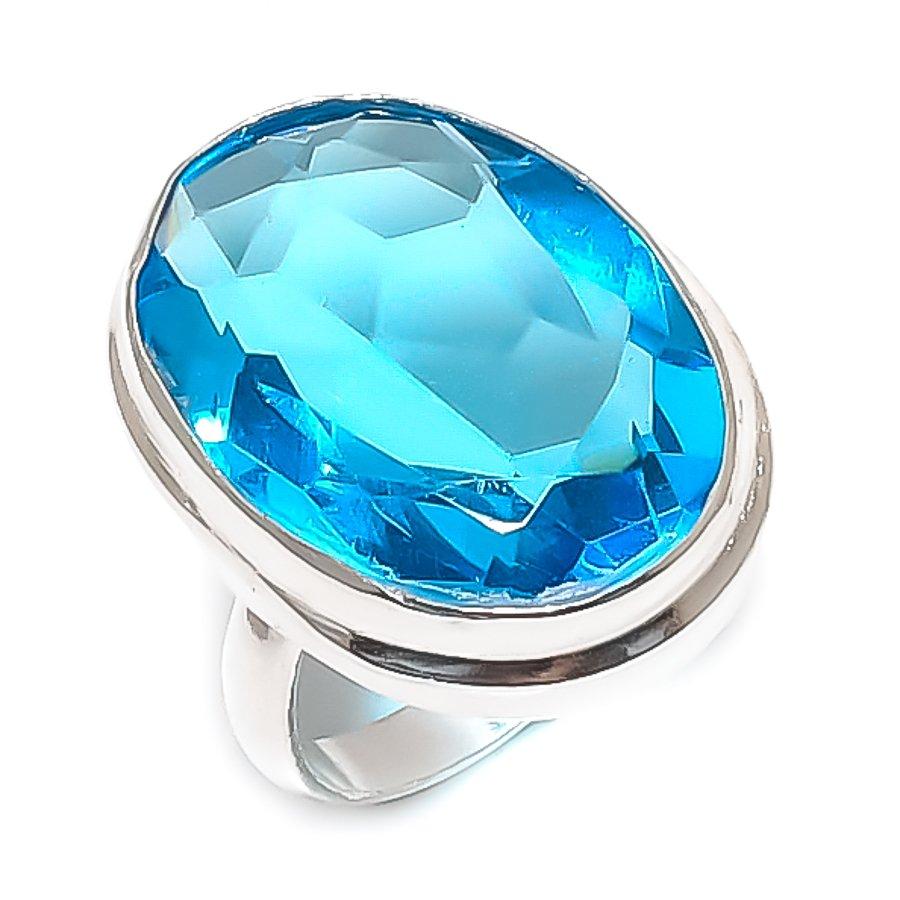 Swiss Blue Topaz Gemstone Handmade 925 Sterling Silver Jewelry Ring Size 6 T1f45