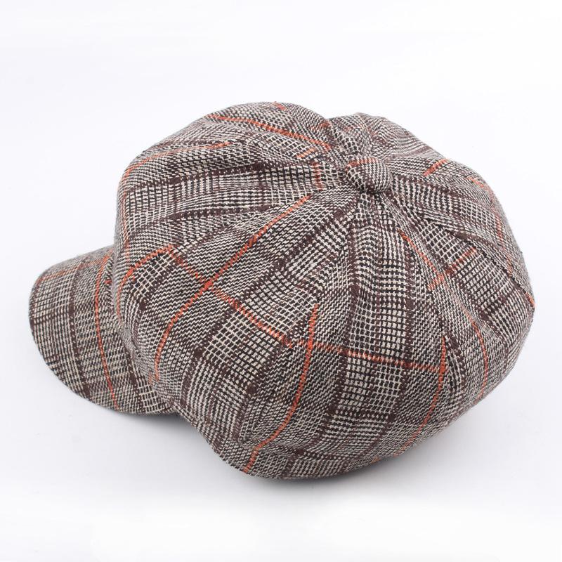 Beret Female Plaid Painter Hat Tide Korean Cap Art Fan Versatile Japanese Plaid Octagonal Hat