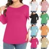 Women's Plus-size Model O-neck 3/4 Sleeve Solid Color Top