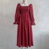 Женское платье миди весна-лето, расклешенные рукава, А-силуэт, квадратный воротник, высокая талия, однотонный цвет, S-XL