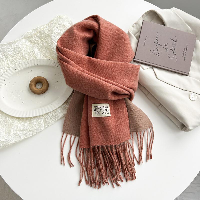 Новый двухсторонний двухцветный искусственный кашемировый однотонный шарф для женщин, зимний теплый шарф-шаль с бахромой для пожилых людей