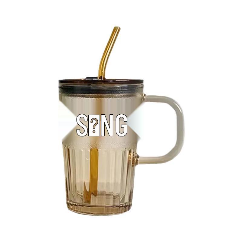 Portable Colorful Glass Straw Cup with Handle