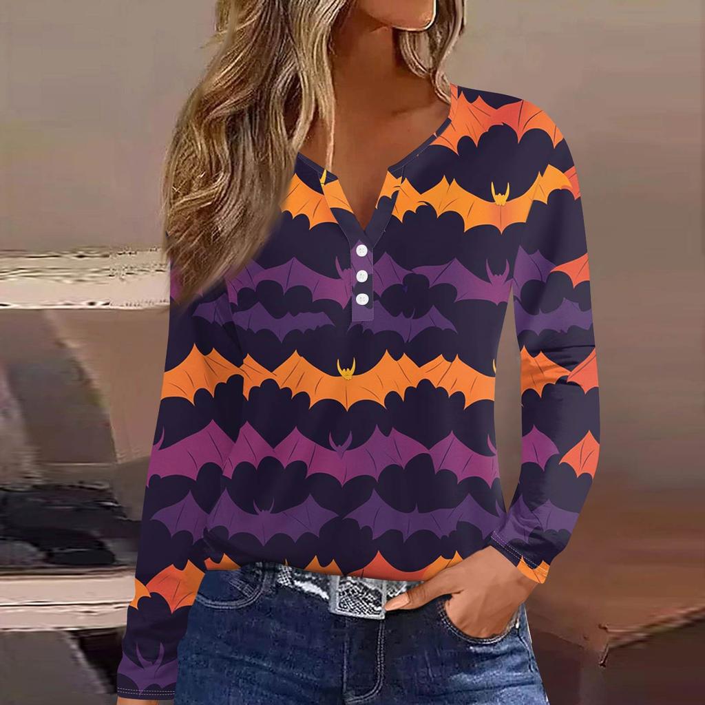 Жен. Футболка Футболка на пуговицах с длинным рукавом Повседневные Выходные Мода Классический Топ с v-образным вырезом Обычный