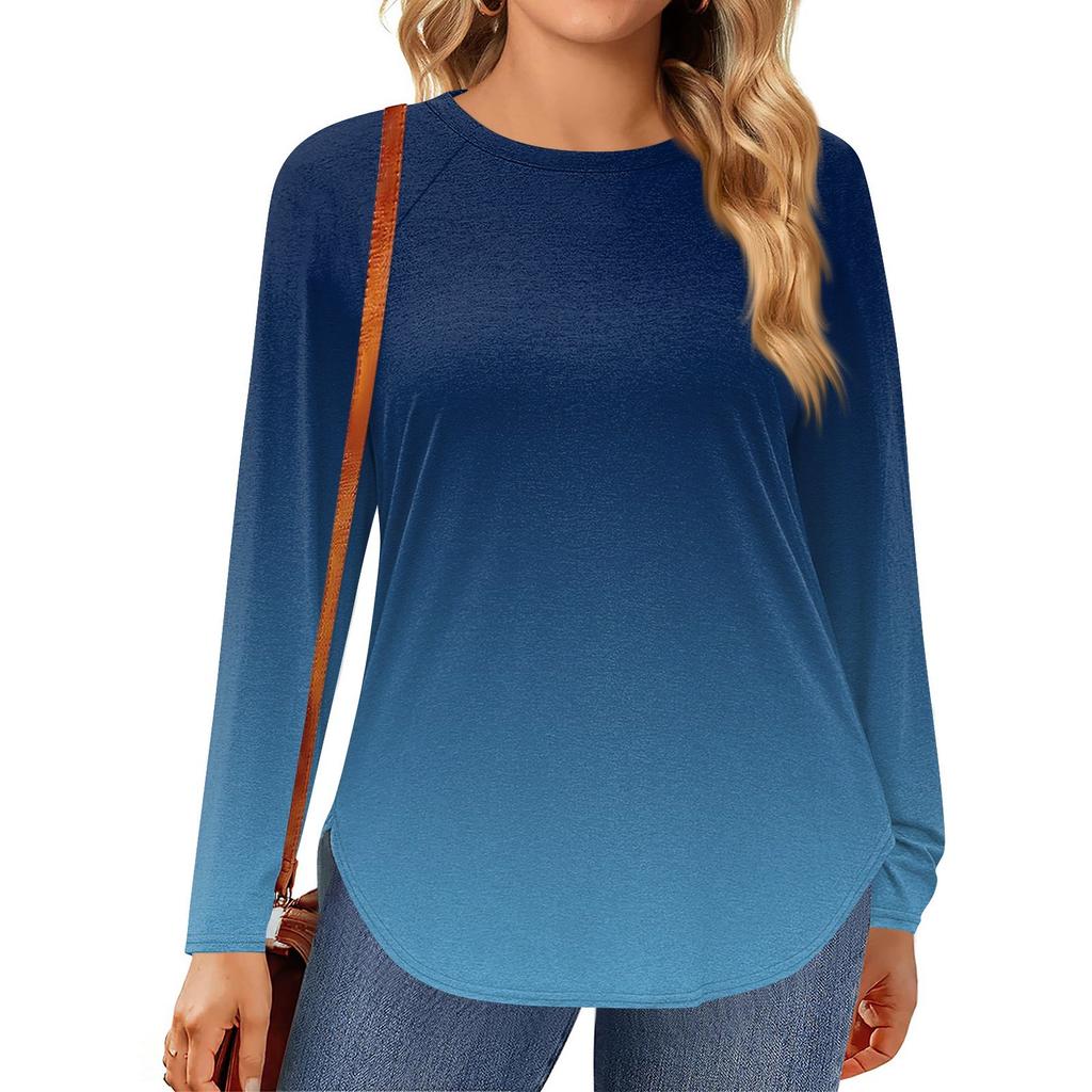 Womens Plus Size Tops Long Sleeve Shirts Round Neck Flowy Tunic Casual Loose Blouse L-5X