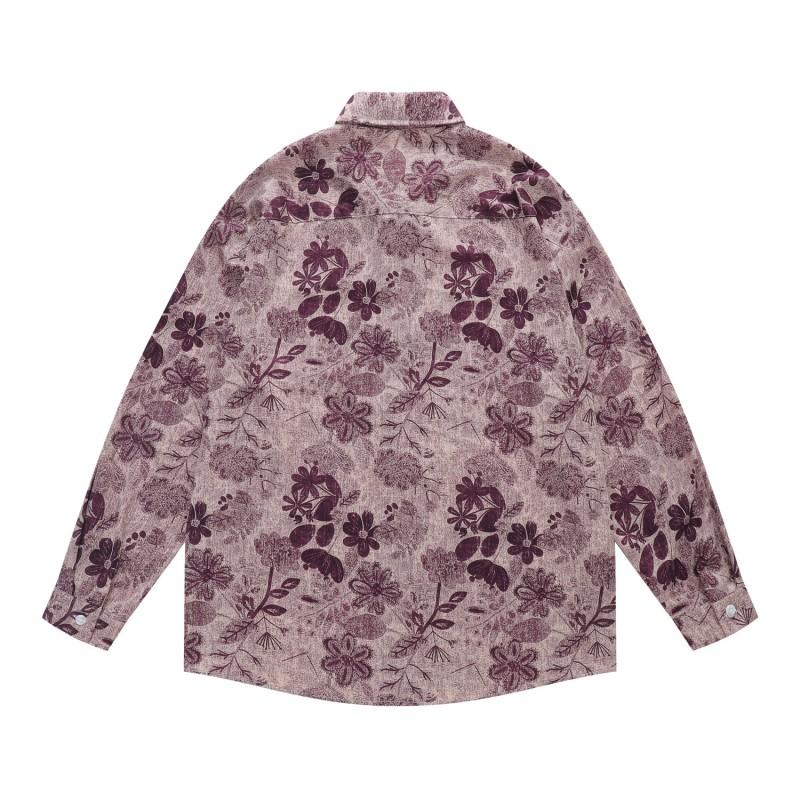 American Vintage Floral Shirt Men Women Loose Fit Long Sleeve Button Up Top Casual Wear