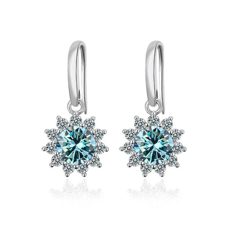 BagueRingen Women's Sterling Silver 925 Jewelry 1 Carat Moissanite Diamond Drop Earrings Sunflower Shaped Ear-drops Gift