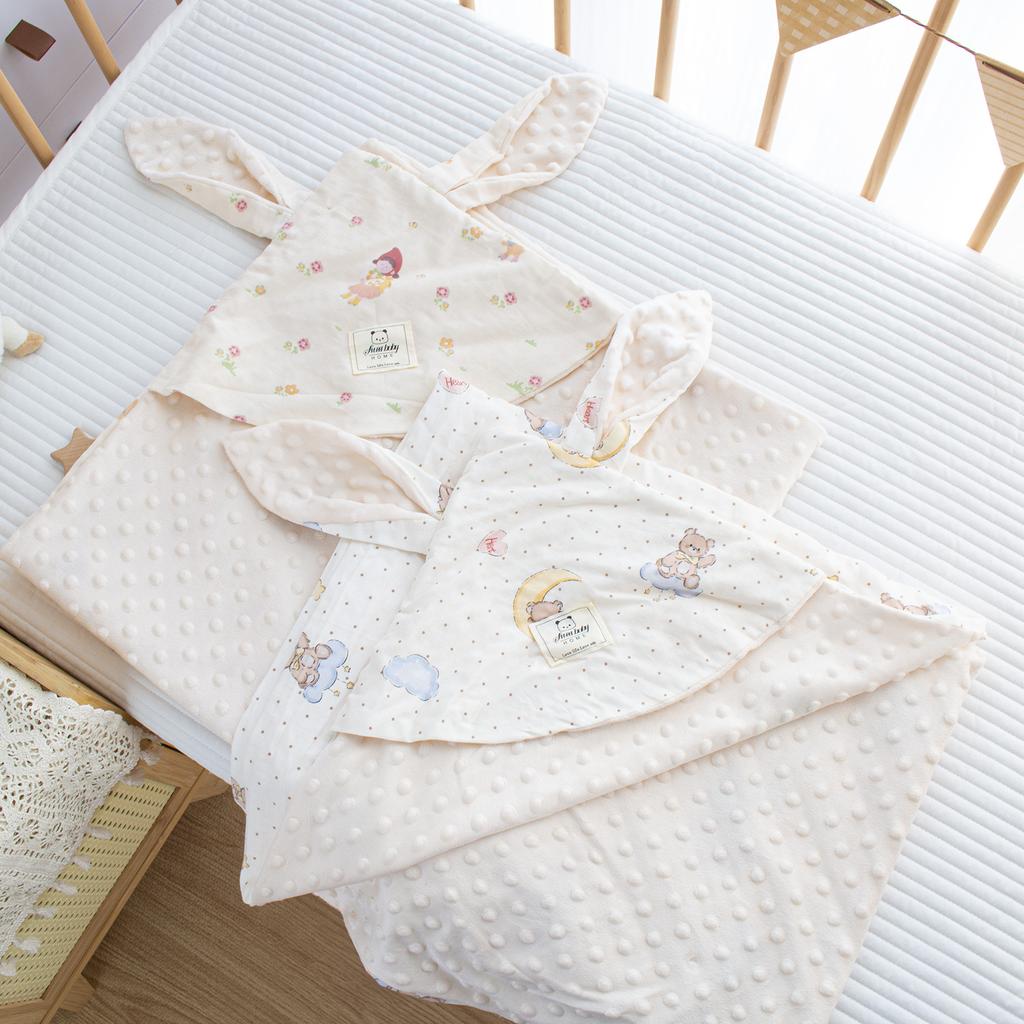 Двухслойная марлевая пеленка-конверт для новорожденного с принтом, длинными ушками, одежда для роддома, одинарная, для новорожденного, плотная