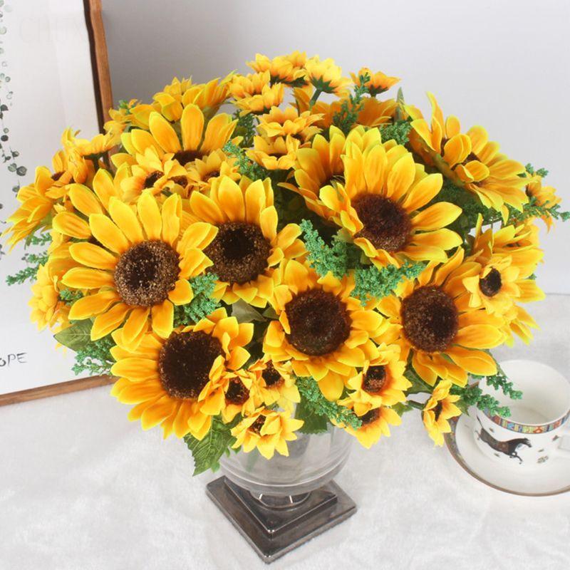 7 Braches 13 sunflower head Home Decoration Yellow Sunflower Artificial Flowers Flower Bouquet
