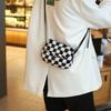 Autumn Women's Black and White Checkered Plush Saddle Bag, A Niche Design Single-shoulder Crossbody Bag for Women