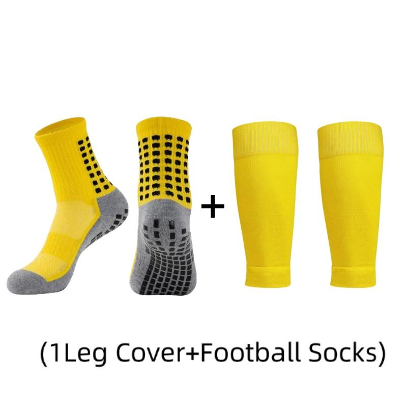 1 Pair of Combination Adhesive Point Anti Slip, Sweat and Odor Resistant Football Sports Socks+leg Protectors
