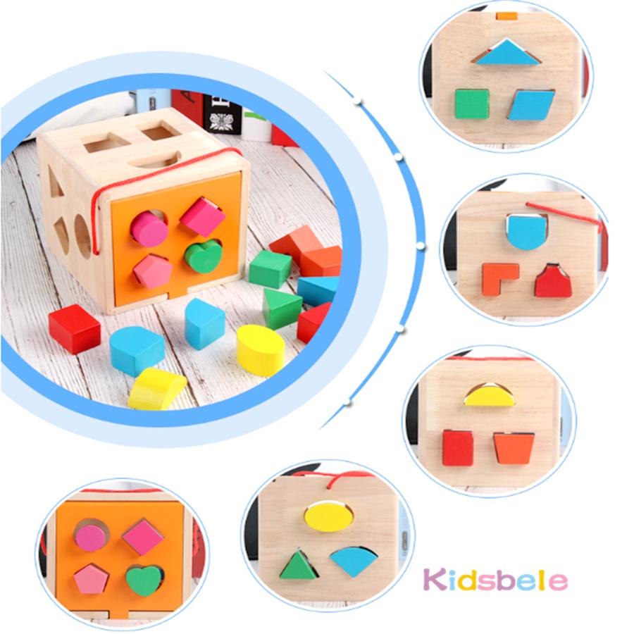 Wooden 13/16 Holes Color & Shape Matching Sorter Box Montessori Sensory Toys Learning Geometric Block Matching Game For Toddler