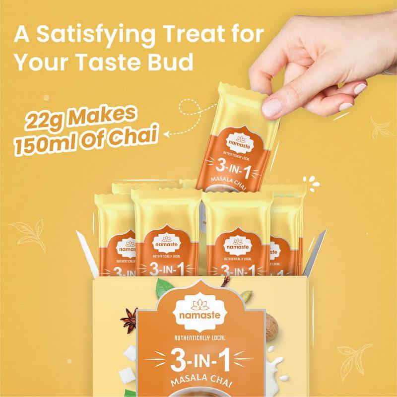 Namaste Chai Instant Tea Premix, Masala Chai | Assam |Ginger, Clove, Cinnamon, Nutmeg & Cardamom | Milk And Sugar | Ready Mix (22gm X 10 Sachets,