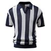Men's Summer Lapel Net Shirt Hollow Short Sleeve Fishnet Shirt Trendy Men's Striped POLO Shirt