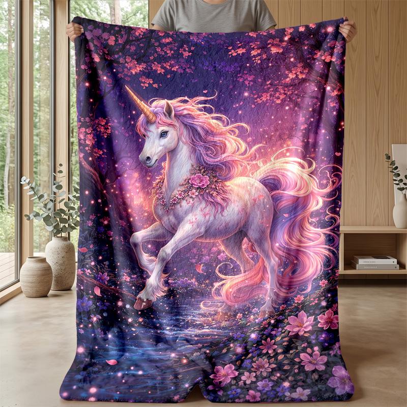 Magical Unicorn and Angel Theme blanket Lightweight Warm Flannel Blanket Decorative Throw Blanket for Home Decoration