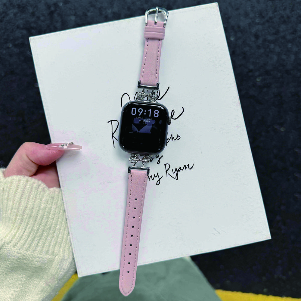 Cute Bowknot Leather Watch Bands for Apple Watch Strap for IWatch Series 10 Wrist Bracelet Smart Watch 38 40 42 44 45 49 mm