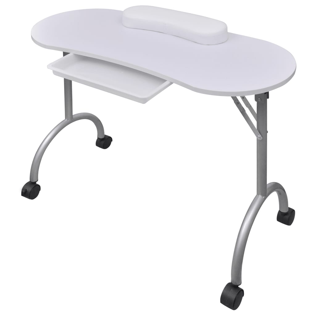 Foldable Manicure Table with Wheels White
