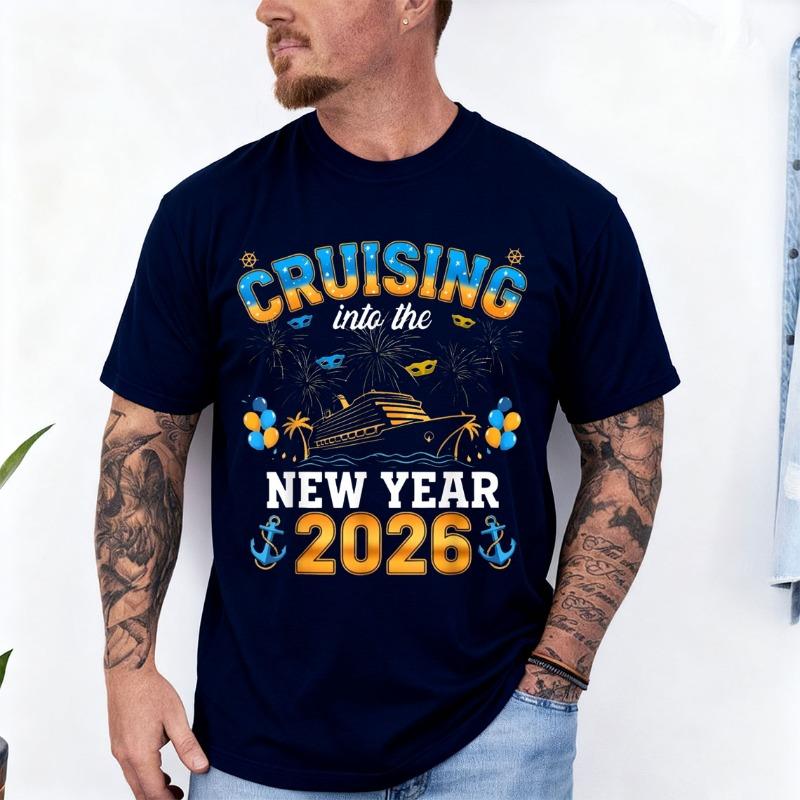 Cruise Into New Year Bringing New Year Together TShirt Unisex and Women Crew Neck Short Sleeve Cotton Top Casual Fashion Soft