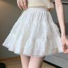 Korean Women Lace Cake Half Skirt Spring Summer White High Waist A-line Cute Fluffy Skirts