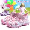 Детские модные сандалии, блестящие портативные дышащие повседневные сандалии на липучке для девочек, размеры 26-37