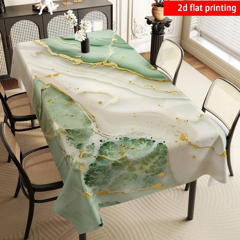 2D Flat Printing, 1pc, Light Luxury Green Agate Golden Marble Pattern Tablecloth, High-Quality Polyester Material, Suitable for Restaurant Tea Table B