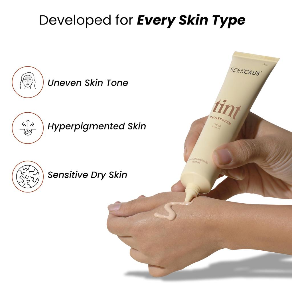 Seekcaus SPF 50 PA++++ Тонирующий солнцезащитный крем для мужчин и женщин, Широкий спектр защиты от UVA, UVB и синего света, Нелипкий, Нежирный, S