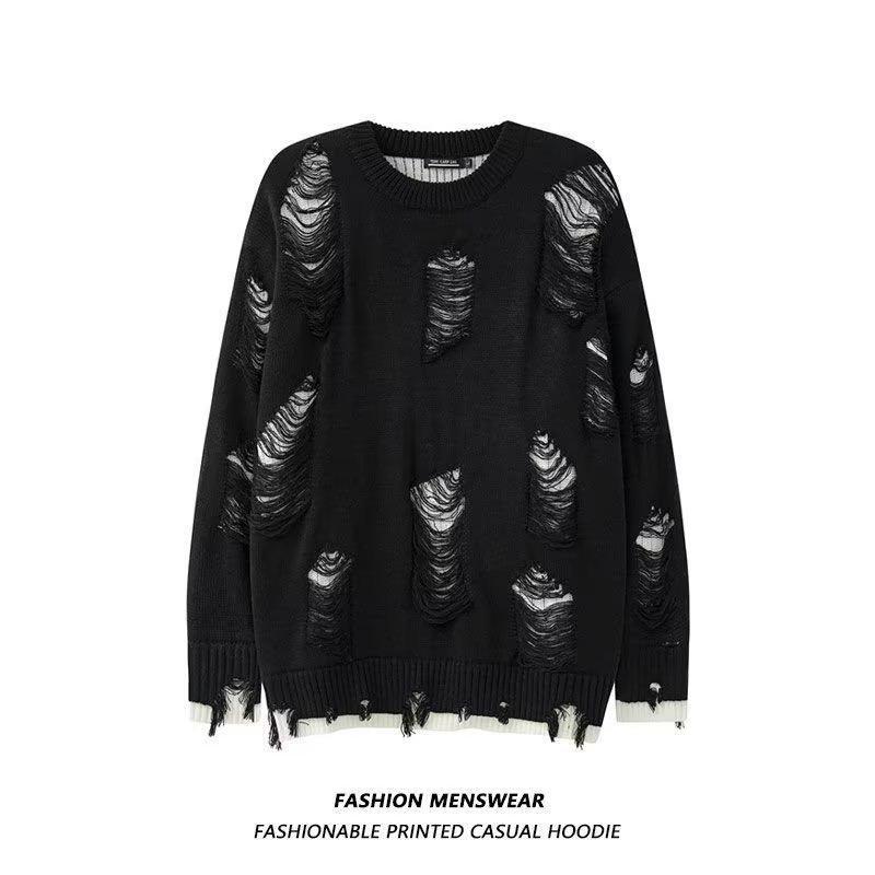 Унисекс модный толстый двухслойный вязаный свитер с дырками