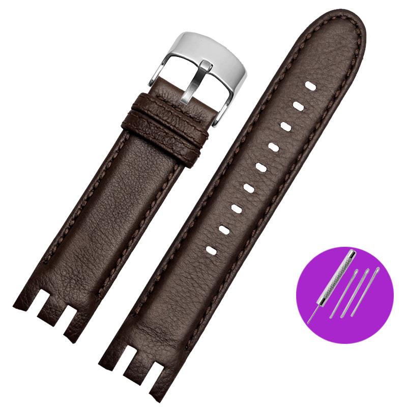Классический ремешок для часов из натуральной кожи для Swatch Yrs403 412 402G Series, изогнутый вогнуто-выпуклый ремешок из коровьей кожи 21 мм, аксессуар для мужских часов