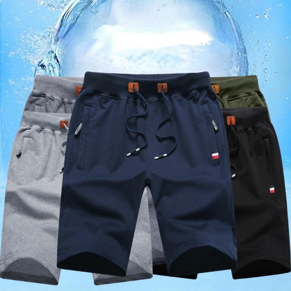 Мужские спортивные шорты для бега, повседневные летние шорты с эластичностью на талии, однотонные мужские шорты больших размеров