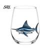 Decorative Aesthetic Water Tumblers Stemless Wine Glasses with Marine Animal Pattern, 420ml Capacity, High Borosilicate Cute Egg Shaped Glass