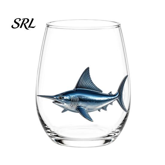 Decorative Aesthetic Water Tumblers Stemless Wine Glasses with Marine Animal Pattern, 420ml Capacity, High Borosilicate Cute Egg Shaped Glass