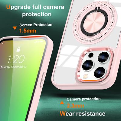 Для iPhone 15 Pro Чехол Совместимый с MagSafe Кольцо-подставка Прозрачный ПК+ТПУ Чехол для телефона