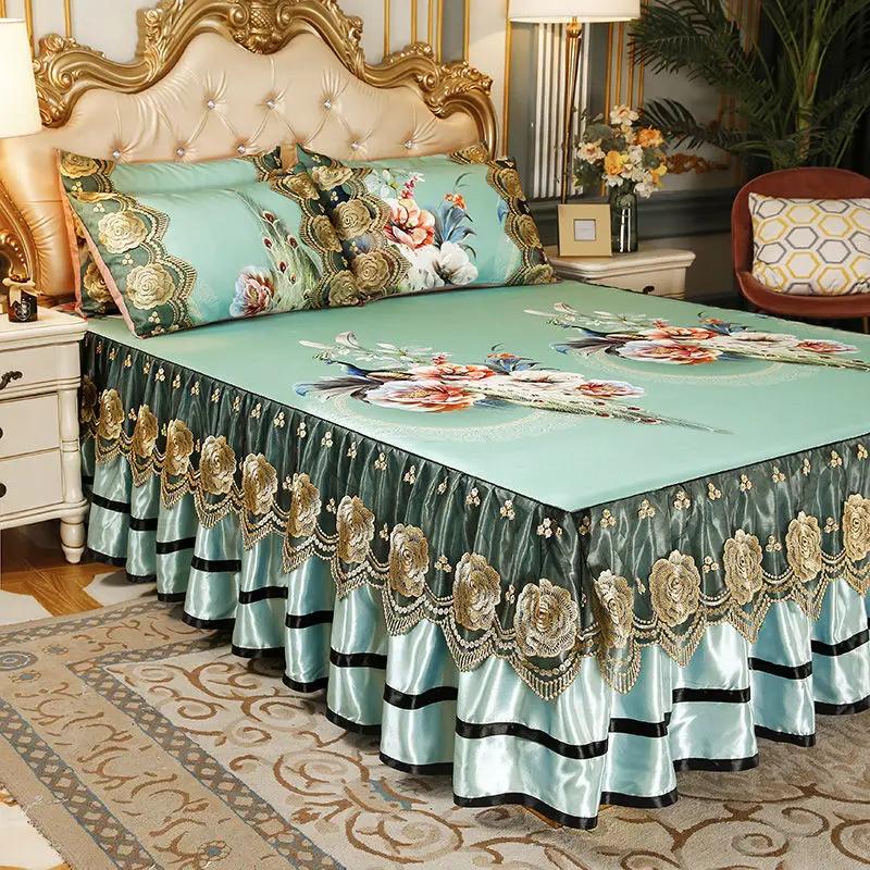 3 шт., мягкий коврик для льда, покрывало на кровать, комплект простыней с вышивкой, который можно стирать в машине, с фиксированной резинкой для размера Queen King Size