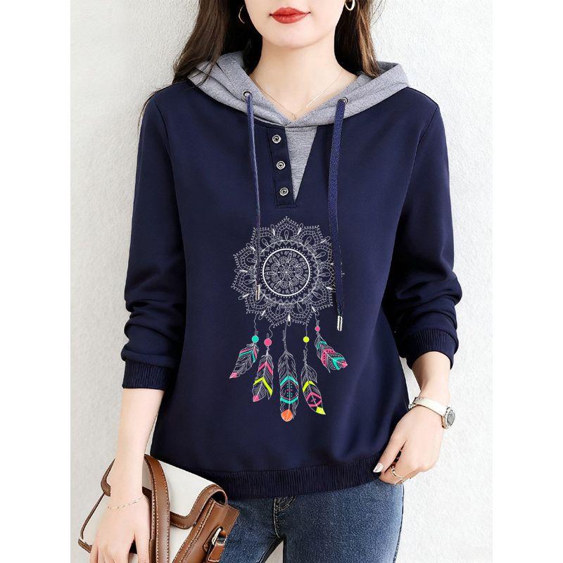 Sale for Foreign Trade Export: 100% Pure Cotton Long-Sleeve Stylish Hooded T-Shirt for Women, Autumn, Plus Size, Casual Base Shirt, Trendy Top
